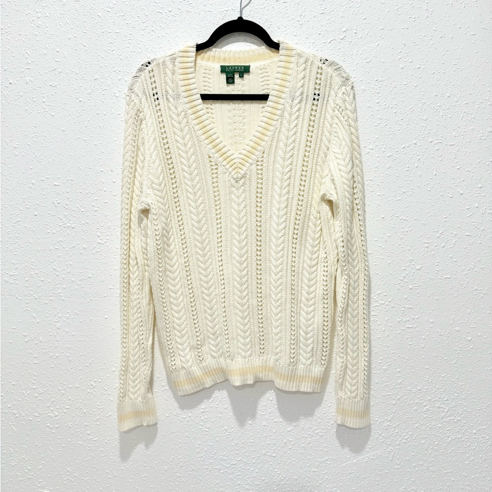 Lauren Ralph Lauren women's V-neck‎ cable-knit sweater XL